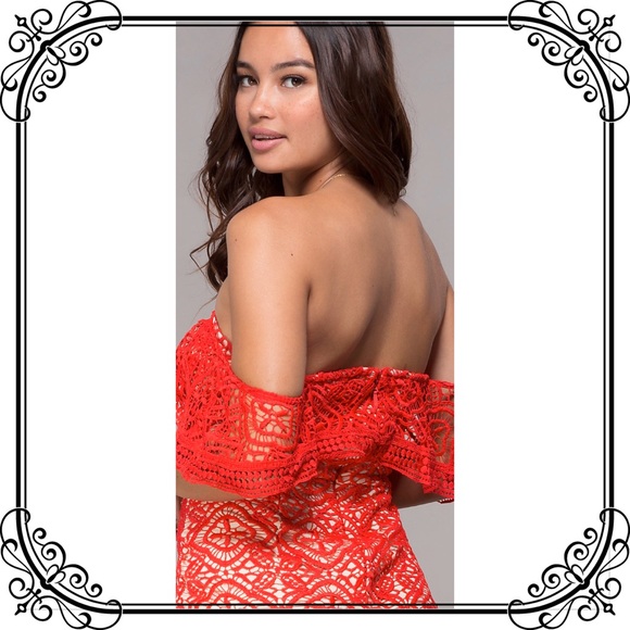 🆕NWT Trendy & Sexy Red Lace Off Shoulder Dress - Picture 5 of 8
